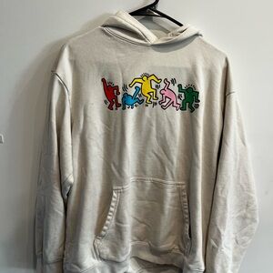Cream Hoodie with Multicolor Pop-Art Crew Motif - Men's Hoodie